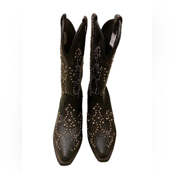 Womens Rocking Country Collection Black Studded Embellished Leather Boots 8M - Picture 3 of 9